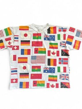 Vintage All Over Print World Flags T Shirt Scarab San Francisco Boxy Medium 80s